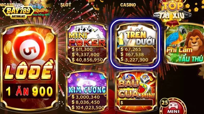 Trên Dưới là mini game so sánh giá trị 2 lá bài liên tiếp trong bộ 52 lá